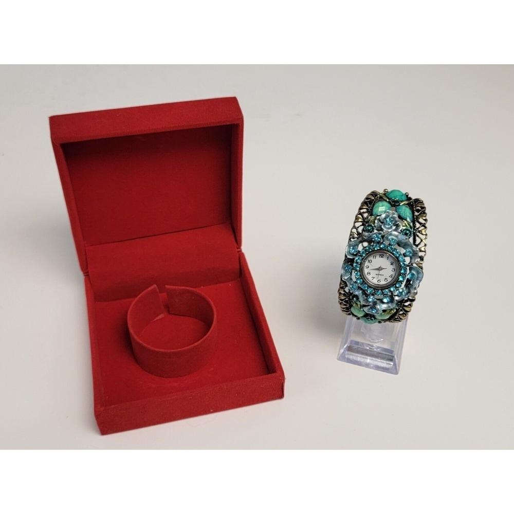 Vintage Avon Women's Elegant‎ Quartz Teal Peacock Bracelet Bangle Wrist Watch